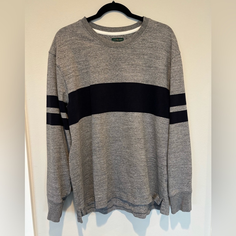 J. Crew Heather Gray and Navy Striped Crewneck Thick Shirt 235 Sale!